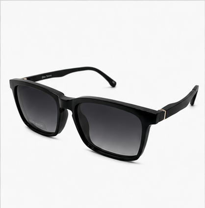 Clip Five Shiny Black Rectangle Prescription Sunglasses - image 1
