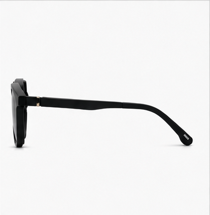 Clip Five Shiny Black Rectangle Prescription Sunglasses - image 3