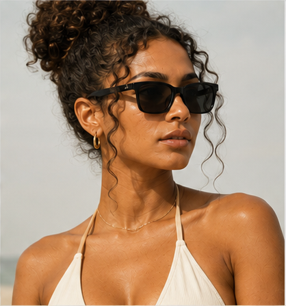 Clip Five Shiny Black Rectangle Prescription Sunglasses - image 5