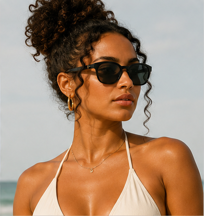 Clip Four Shiny Black Round Prescription Sunglasses - image 5