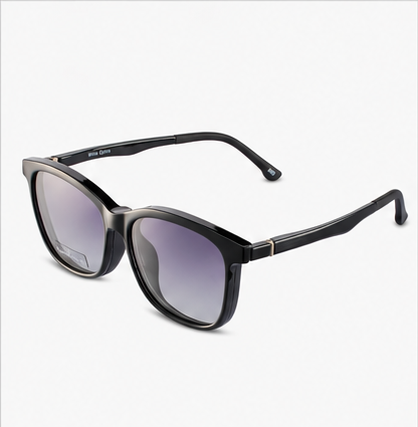Clip Two Shiny Black Square Prescription Sunglasses - image 1