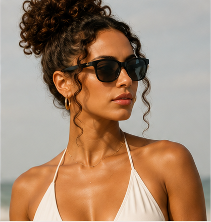 Clip Two Shiny Black Square Prescription Sunglasses - image 5